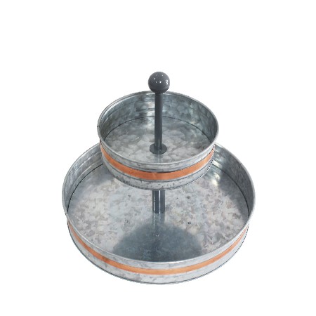 Galvanized metal stand 2 tiered serving tray