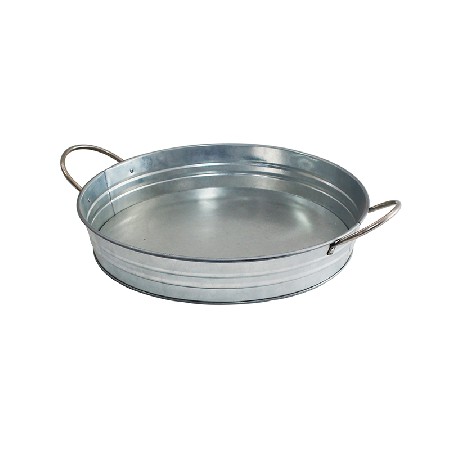 Round Galvanized Metal food tray with handles