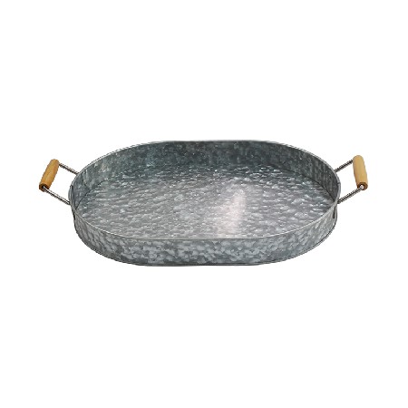 Gray Galvanized Metal Tray with wood Ear Handles