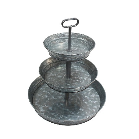 High quality galvanized Farmhouse Style Serving Tray 3-Tier Metal Tray With portable handle