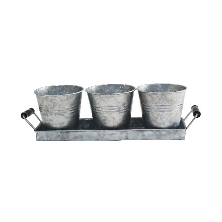 Set of 3 Galvanized Metal Windowsill Planters Herb Pots With Tray