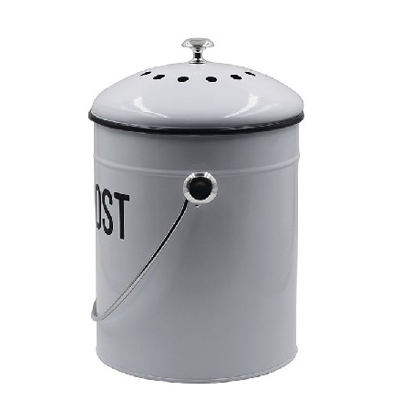 White Metal Steel 1.3 Gallon kitchen trash Bucket Container pail Compost Bin for Kitchen Countertop