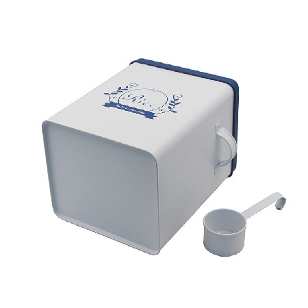 Square Galvanized Metal Iron Rice Storage Box with lid and Spoon